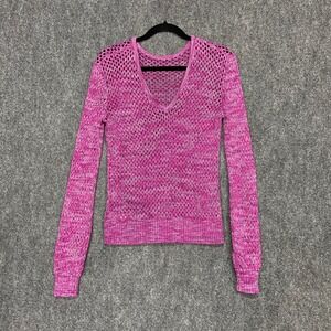Splendid Pink Knit V Neck Sweater Small Cotton Blend Open Weave Reversible Cute